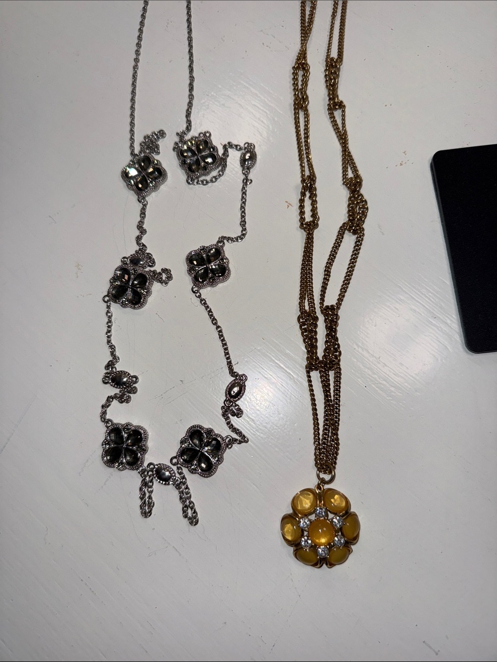 Gold-Tone Yellow Flower Pendant Necklace & Silver Tone for Women